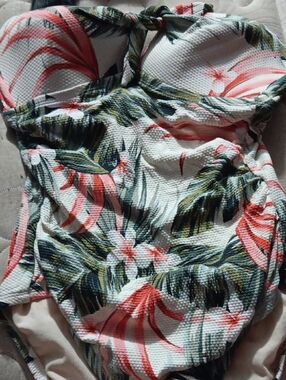 Tropical Floral One-Piece Swimsuit in White and Coral